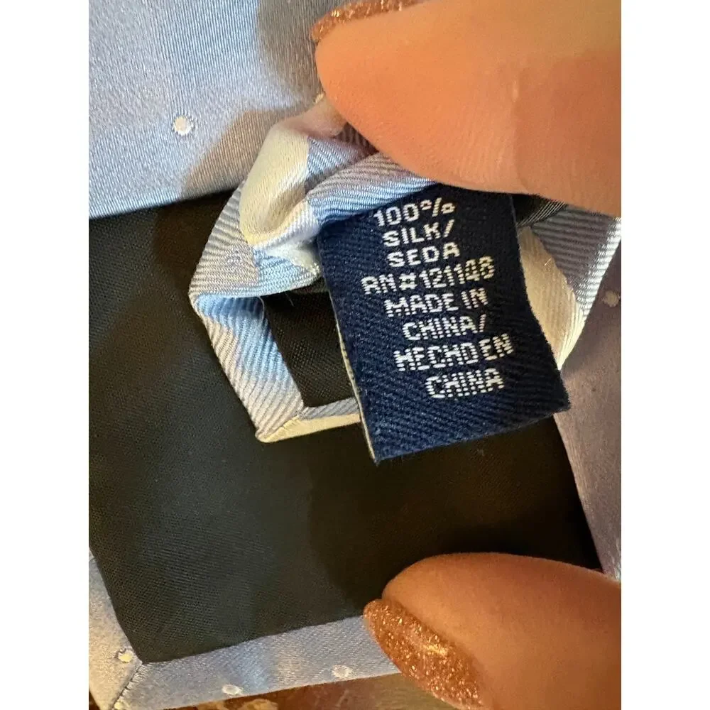 Stafford 100% Silk Tie Light Blue White Polka Dot Extra Long 62” Men’s Necktie
